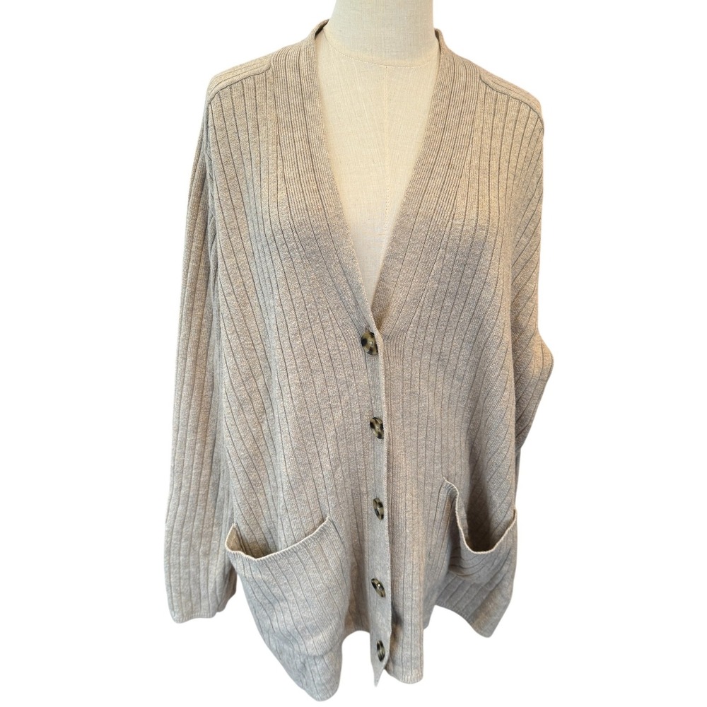 Gap XXL Mens Beige Ribbed V-Neck Cardigan Merino Wool Blend‎ Oversized Sweater